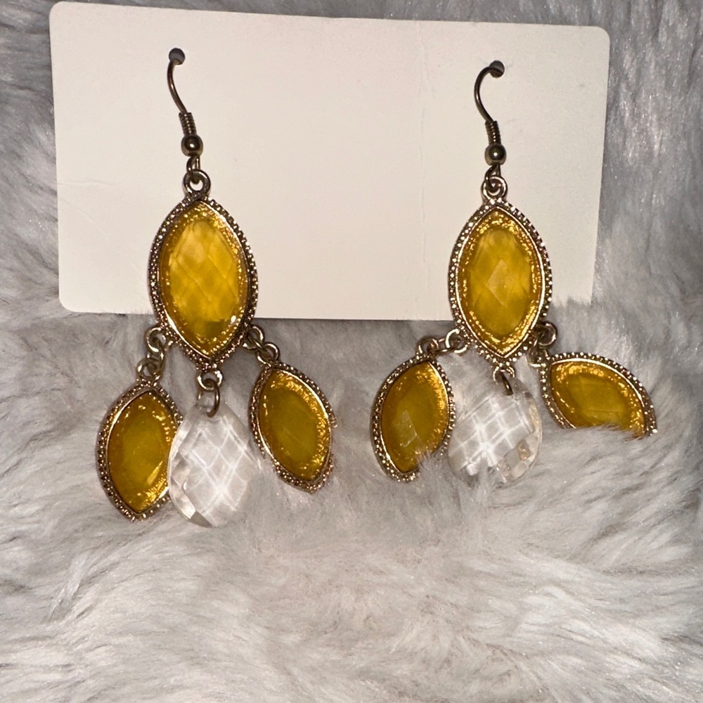 Elegant Yellow and White Dangle Earrings
